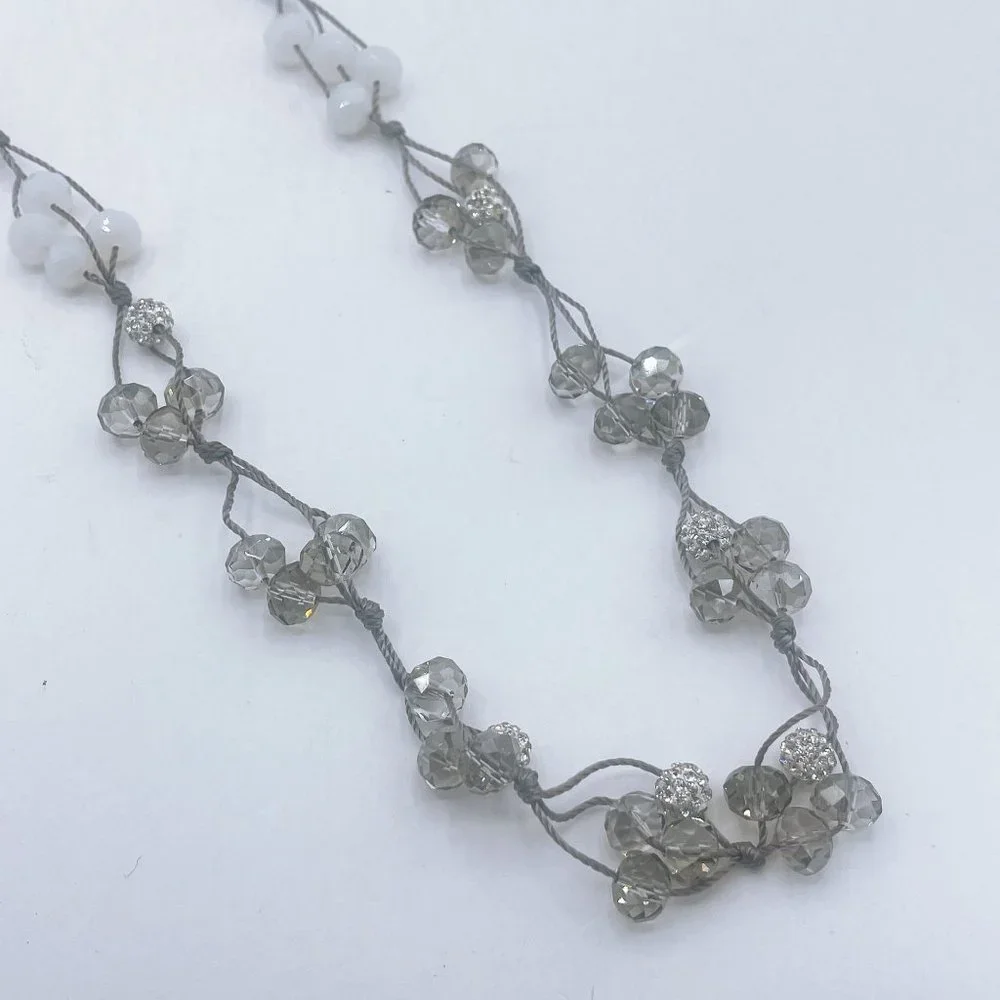 Chico's Silver Multi White & Crystal Small Beads Necklace Long - Picture 2 of 6
